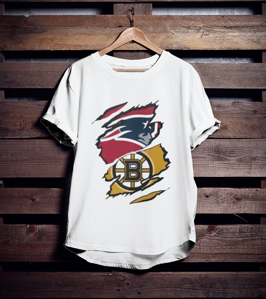 New England Patriots Boston Bruins Beneath The Surface Team Crossover Heritage T-Shirt