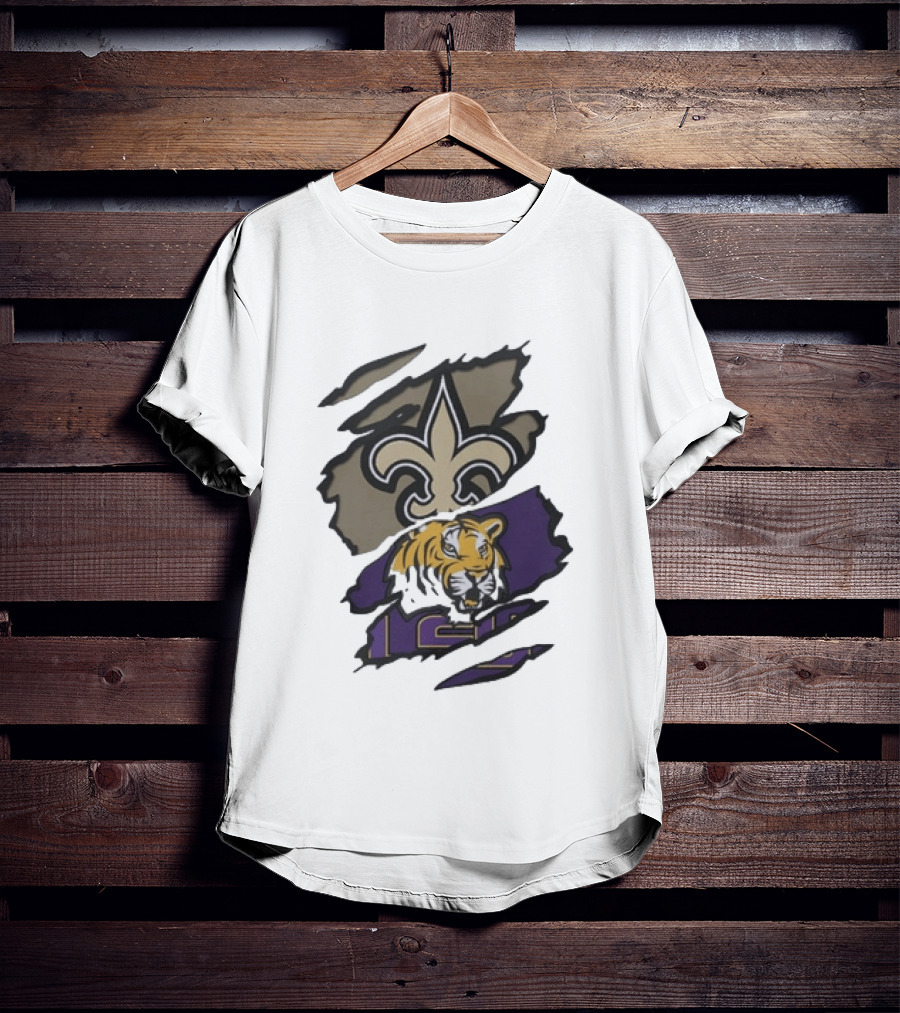 New Orleans Saints LSU Tigers Beneath The Surface Fleur De Lis Tiger Split T-Shirt
