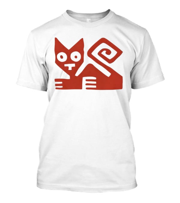 Peruvian Cat Nazca Lines Style Geometric Red T-Shirt