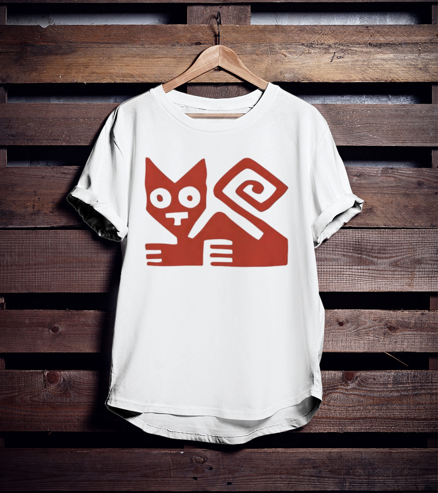 Peruvian Cat Nazca Lines Style Geometric Red T-Shirt