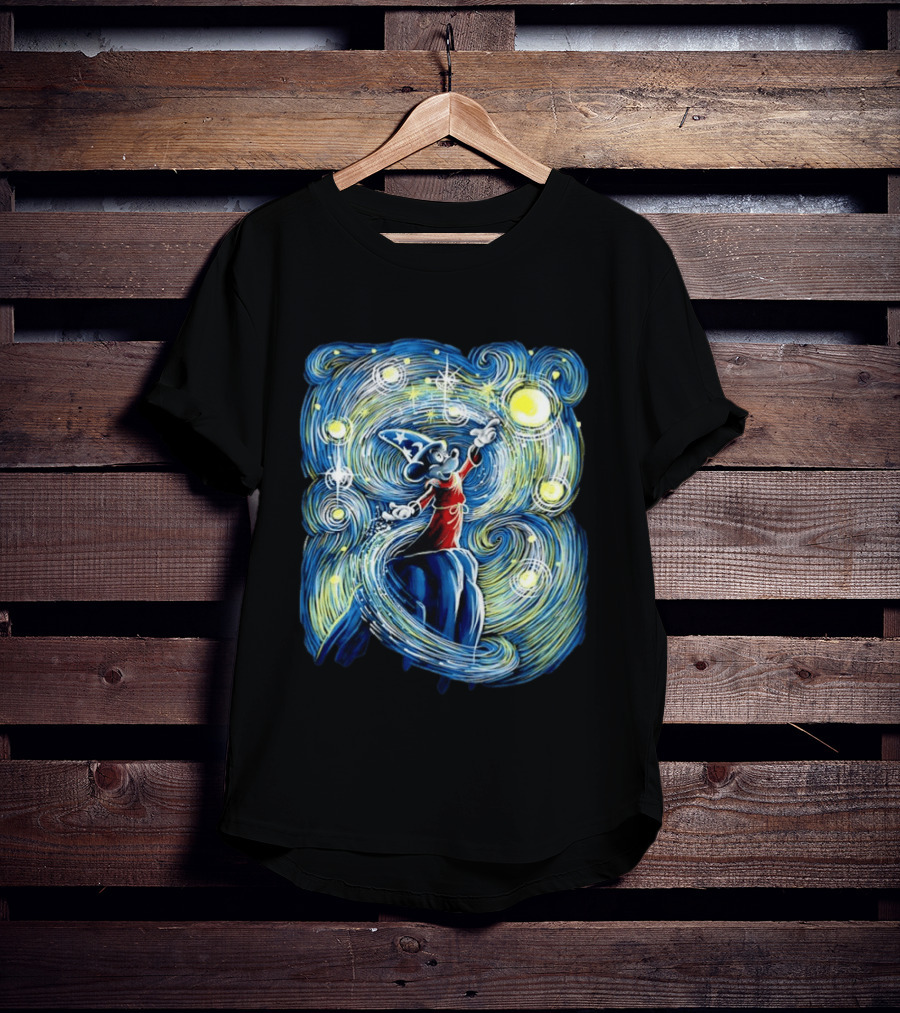 Sorcerer Mickey Mouse Fantasia Starry Night Whirlwind Stars T-Shirt