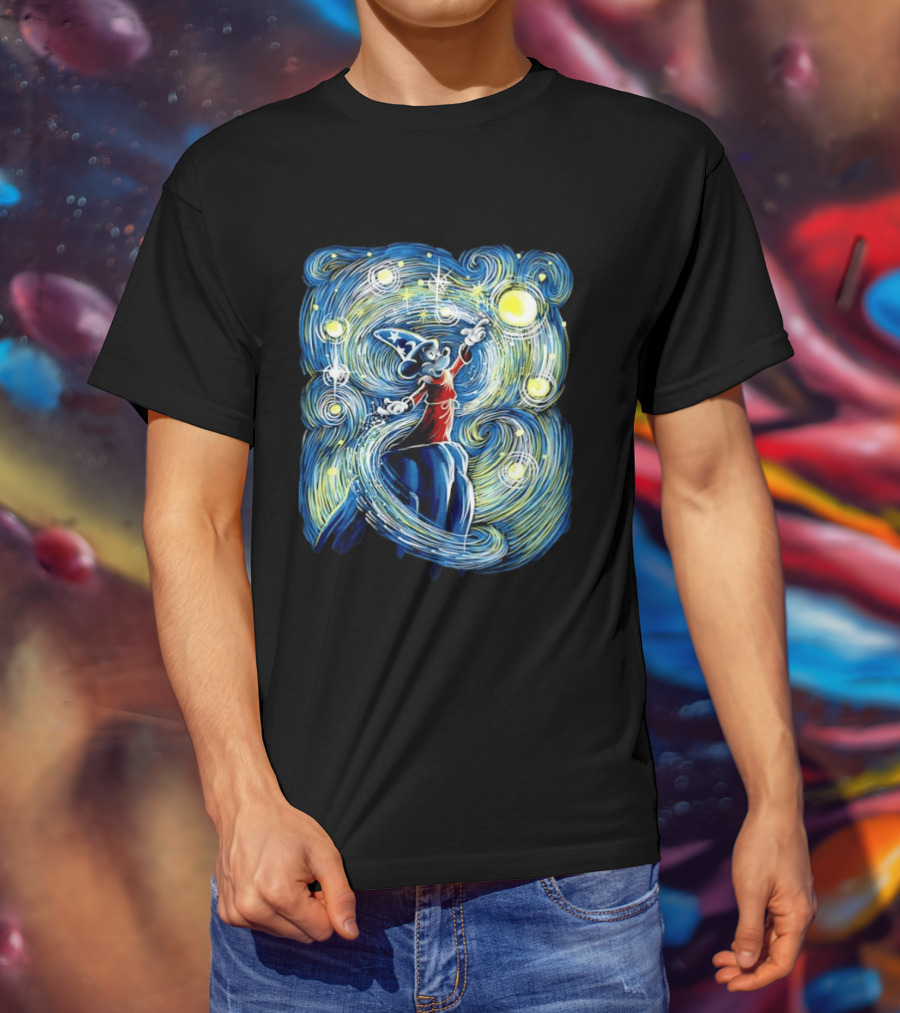 Sorcerer Mickey Mouse Fantasia Starry Night Whirlwind Stars T-Shirt