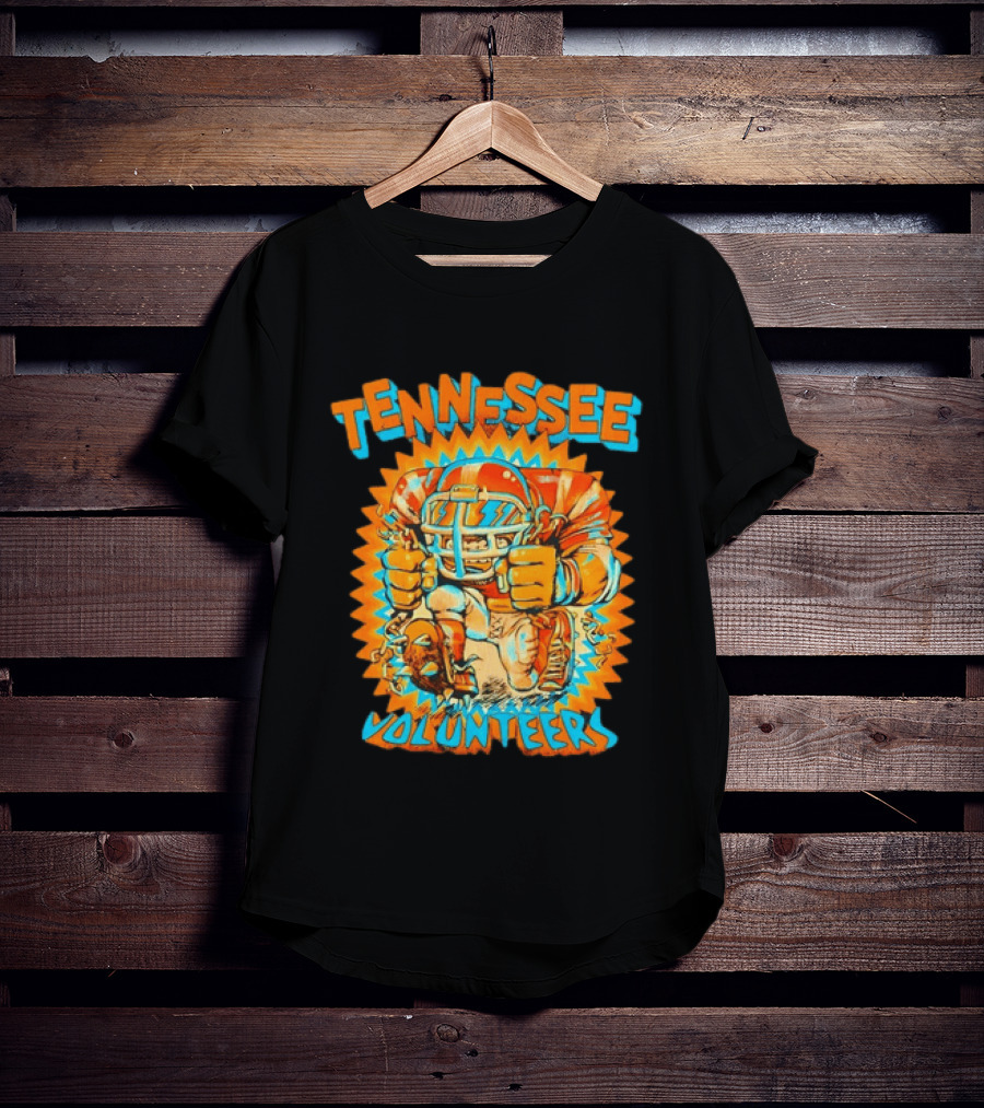 Tennessee Volunteers Football Player Breaking Chains Dynamic Orange Blue T-Shirt