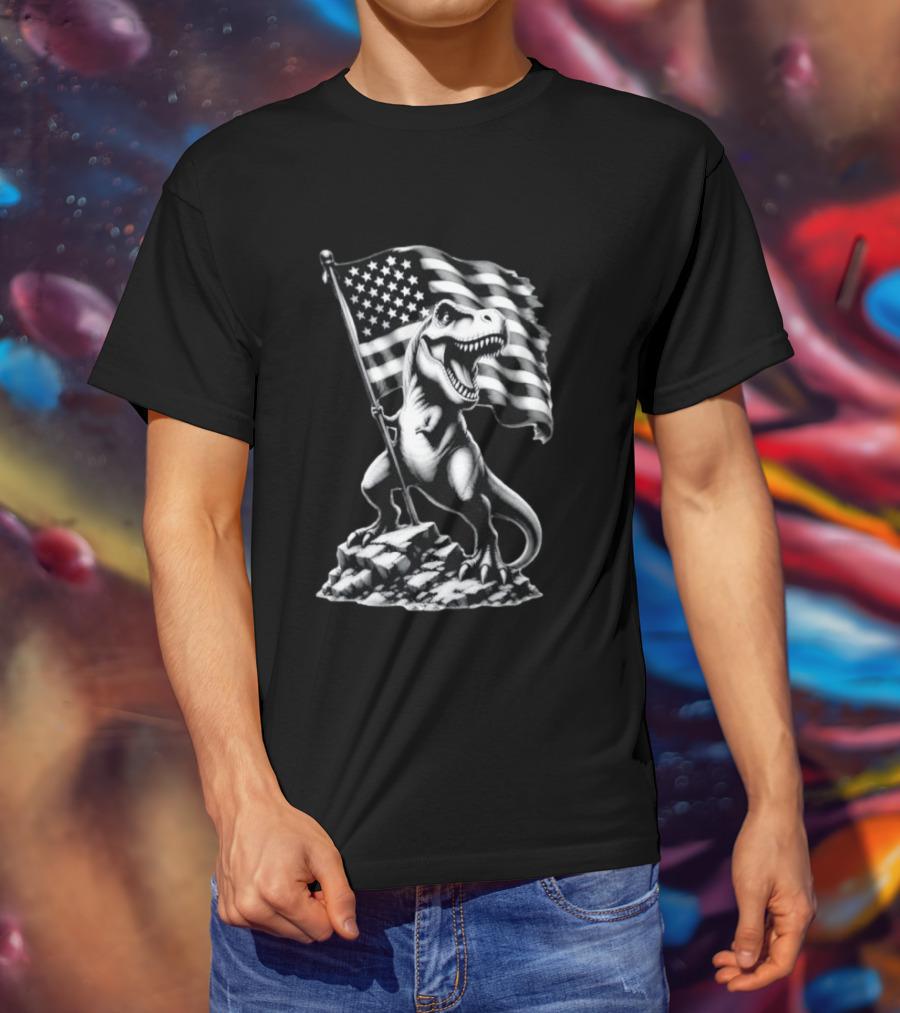 Tyrannosaurus Rex American Flag Patriotic Dinosaur Fan T-Shirt
