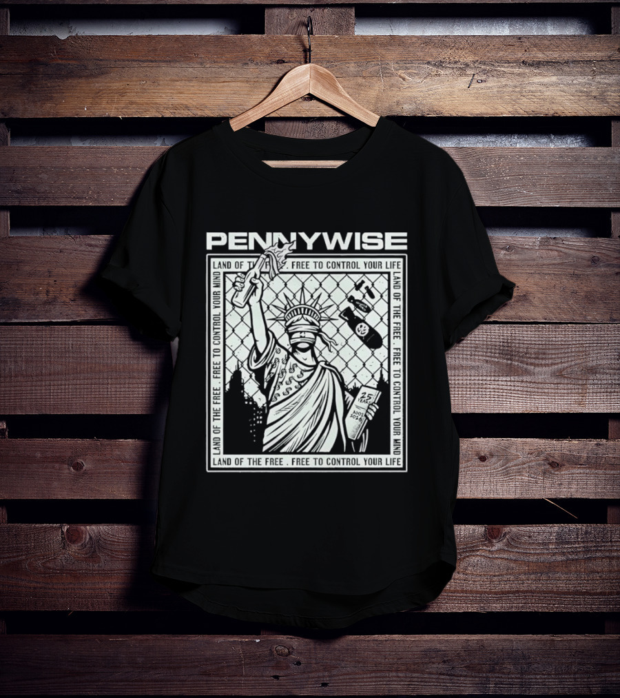 Pennywise Land Of The Free Liberty 25 Years 2001 2026 Control Your Mind Statue Bomb T-Shirt