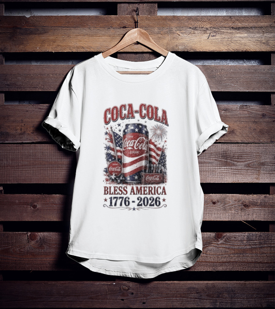 Coca Cola Bless America 1776 2026 Vintage Patriotic Celebration T-Shirt