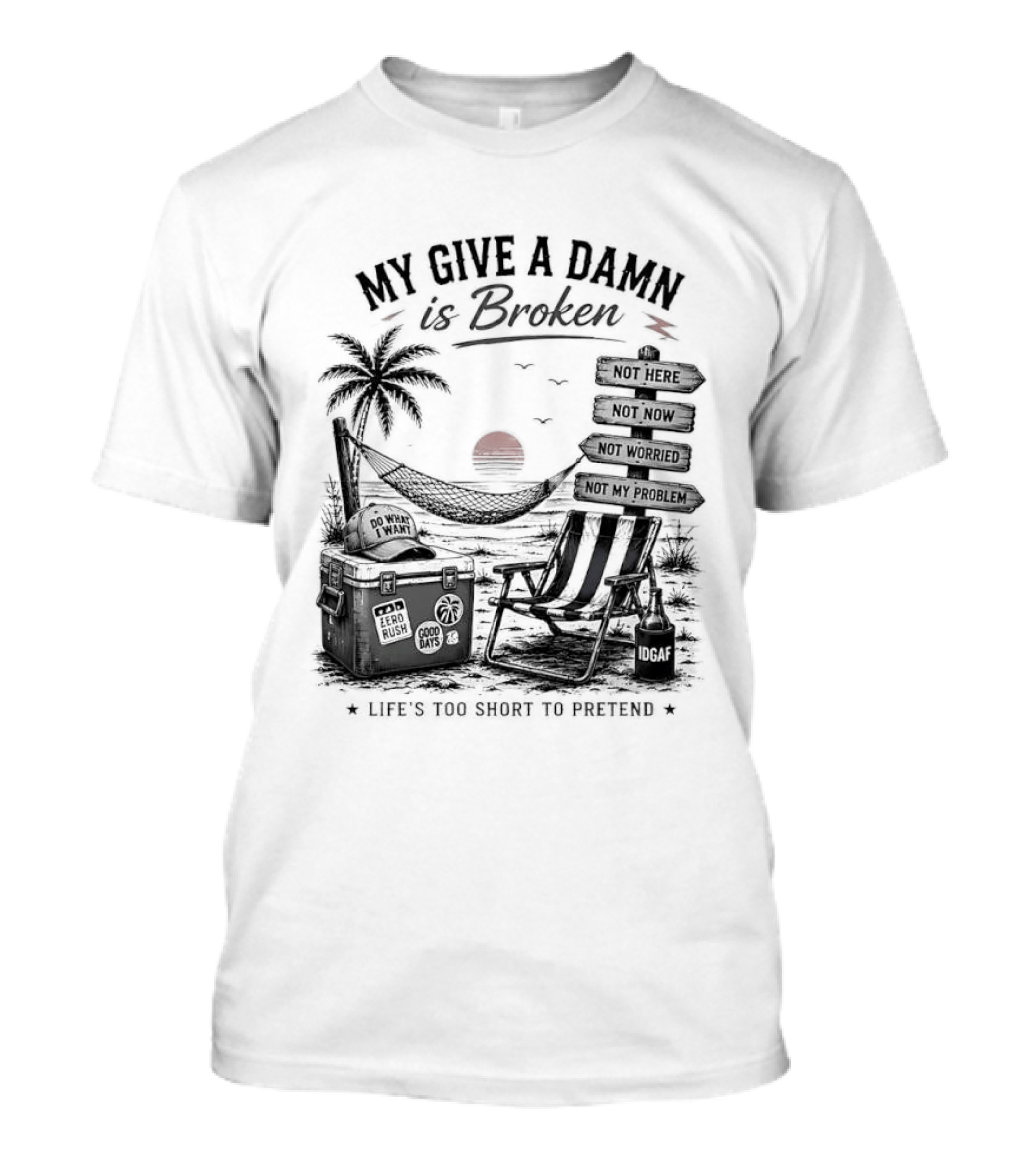 My Give A Damn Is Broken Beach Hammock Palm Trees Sunset Relaxation T-Shirt