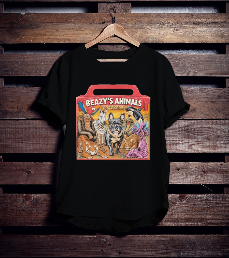 Beazy's Animals Crackerz French Bulldog Tiger Zebra Monkey Parrot Octopus T-Shirt