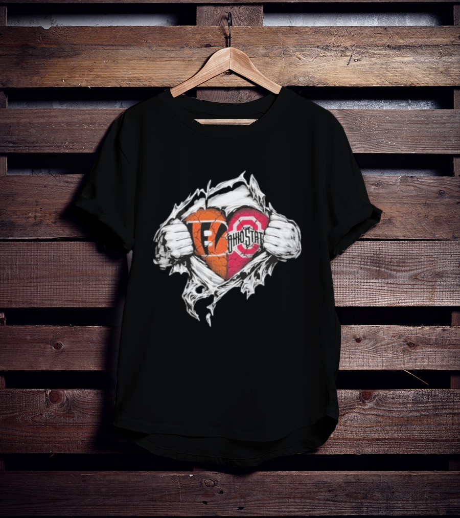 Bengals Ohio State Buckeyes Heart Tear T-Shirt