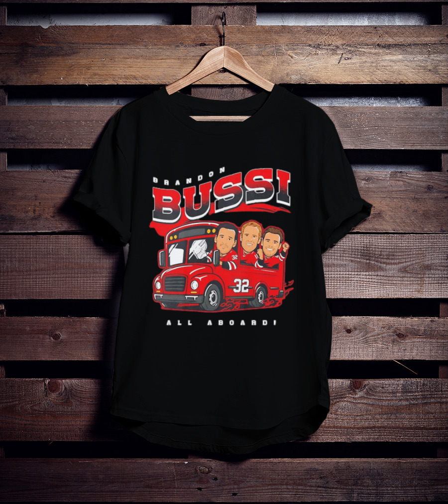 Brandon Bussi All Aboard 32 Boston Bruins Bus T-Shirt