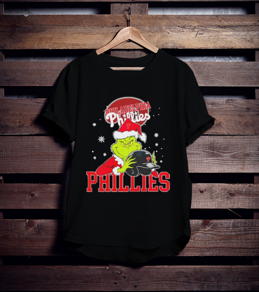 Philadelphia Phillies Grinch Hug Christmas Baseball Helmet T-Shirt