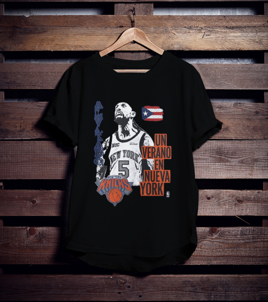 Alvarado New York Knicks NBA Un Verano En Nueva York Puerto Rico Flag 2026 T-Shirt