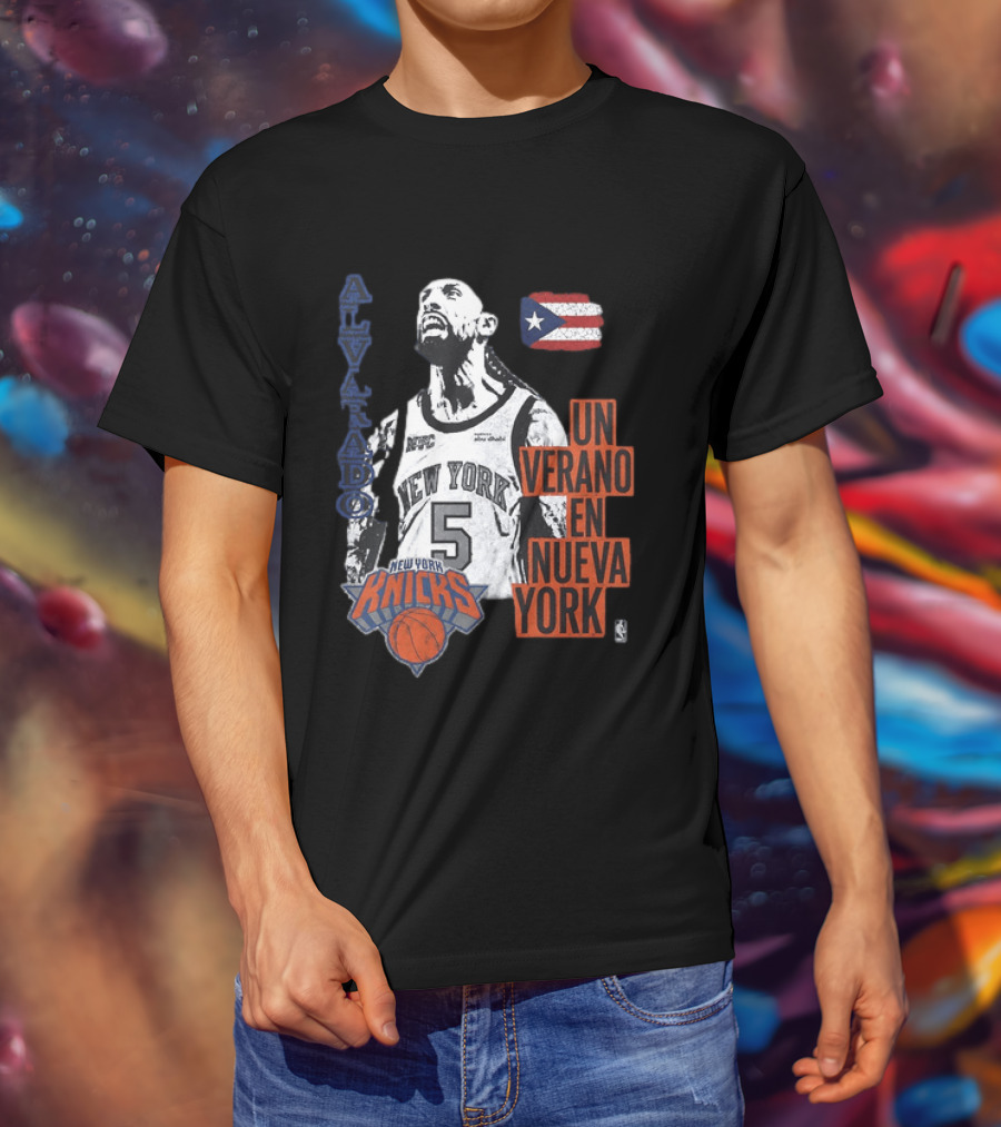 Alvarado New York Knicks NBA Un Verano En Nueva York Puerto Rico Flag 2026 T-Shirt