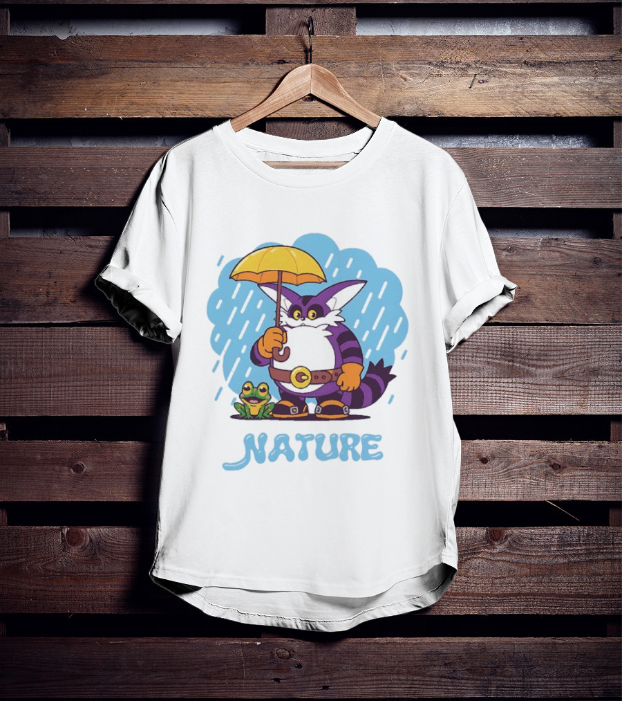 Big The Cat Froggy Nature Holding Umbrella In Rain T-Shirt