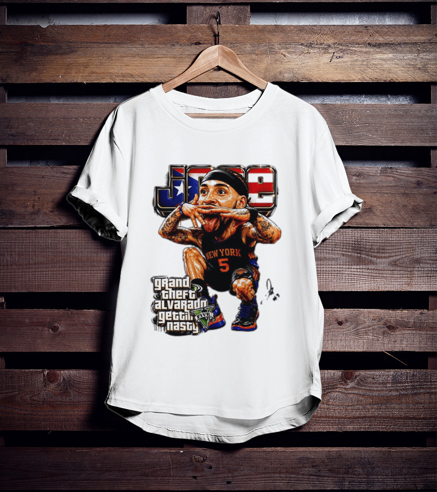 Grand Theft Alvarado New York Knicks Gettin Nasty Caricature T-Shirt