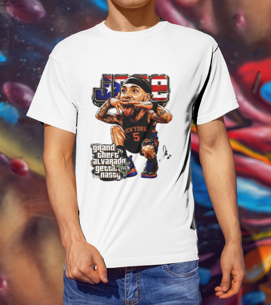 Grand Theft Alvarado New York Knicks Gettin Nasty Caricature T-Shirt