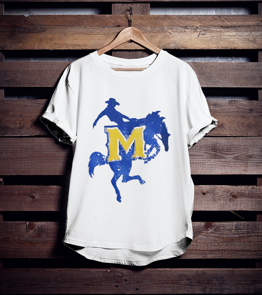 McNeese State University Cowboy M Letter Blue And Yellow T-Shirt