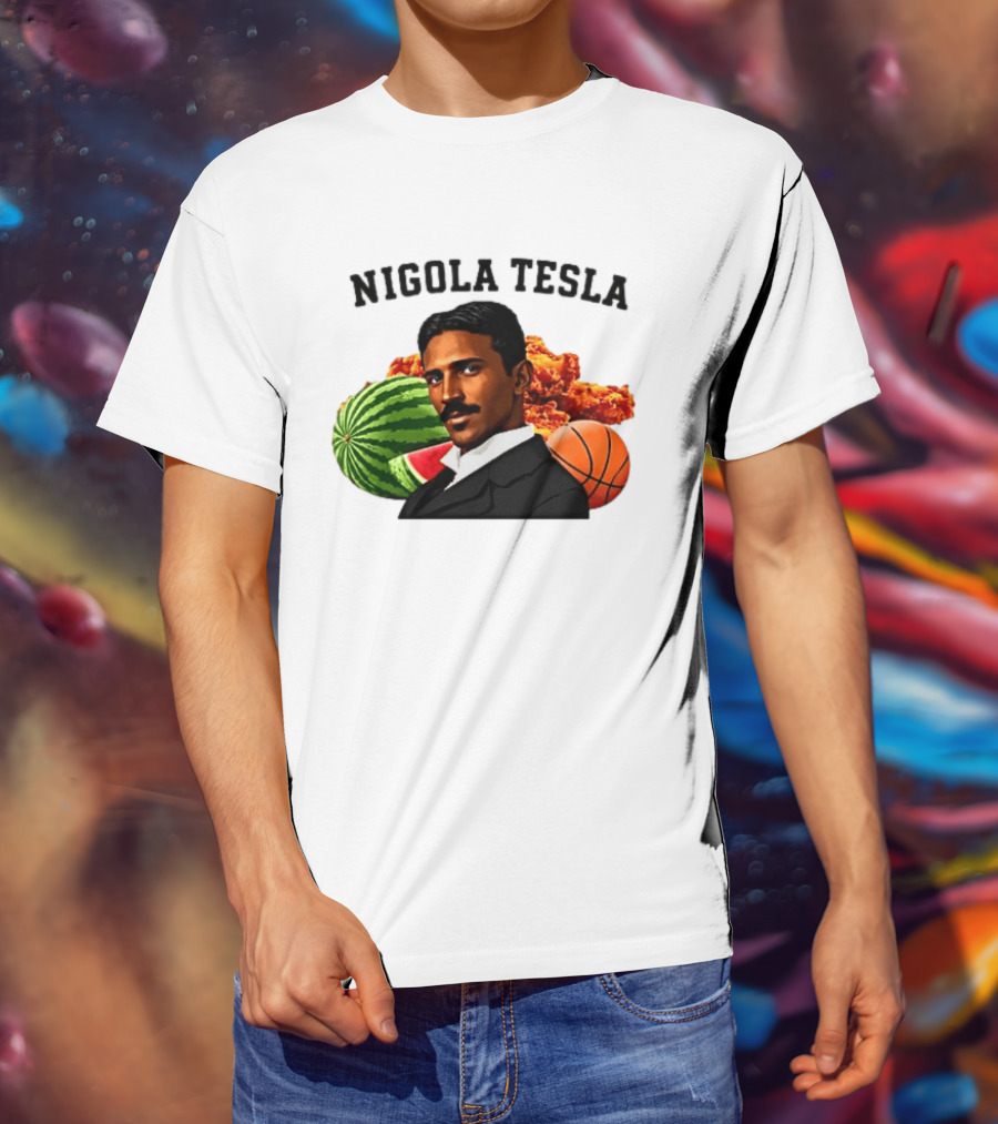 Nigola Tesla Watermelon Fried Chicken Basketball Fusion T-Shirt