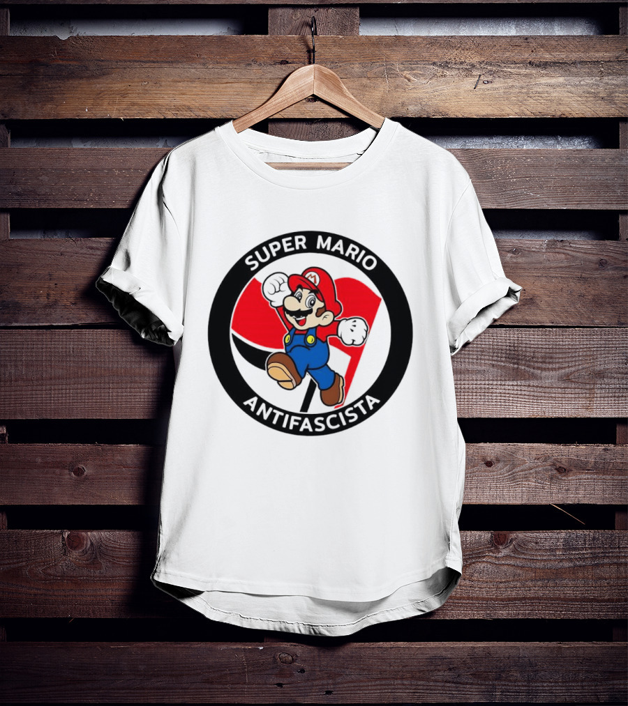 Super Mario Antifascista Red Black Flag Icon Protest T-Shirt