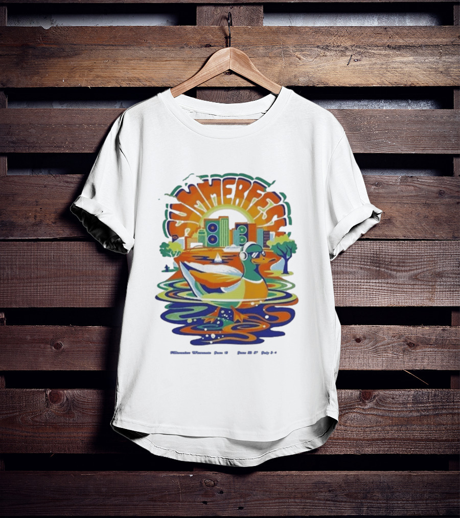 Summerfest Music Festival Milwaukee June 18 20 2026 Duck Art With Headphones Cityscape T-Shirt