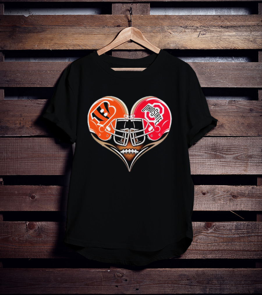 Bengals Ohio State Buckeyes Heart Helmet Football Love T-Shirt