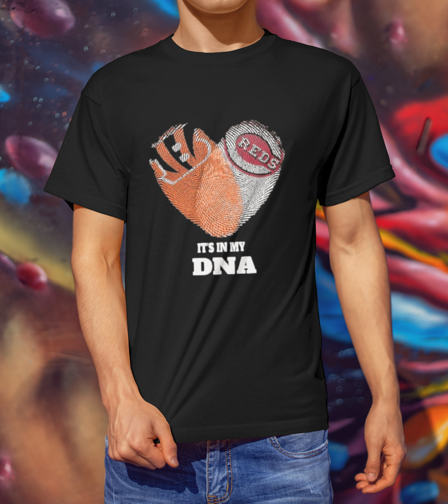 Bengals Reds It's In My DNA Handprint Football Baseball Fan Gear T-Shirt