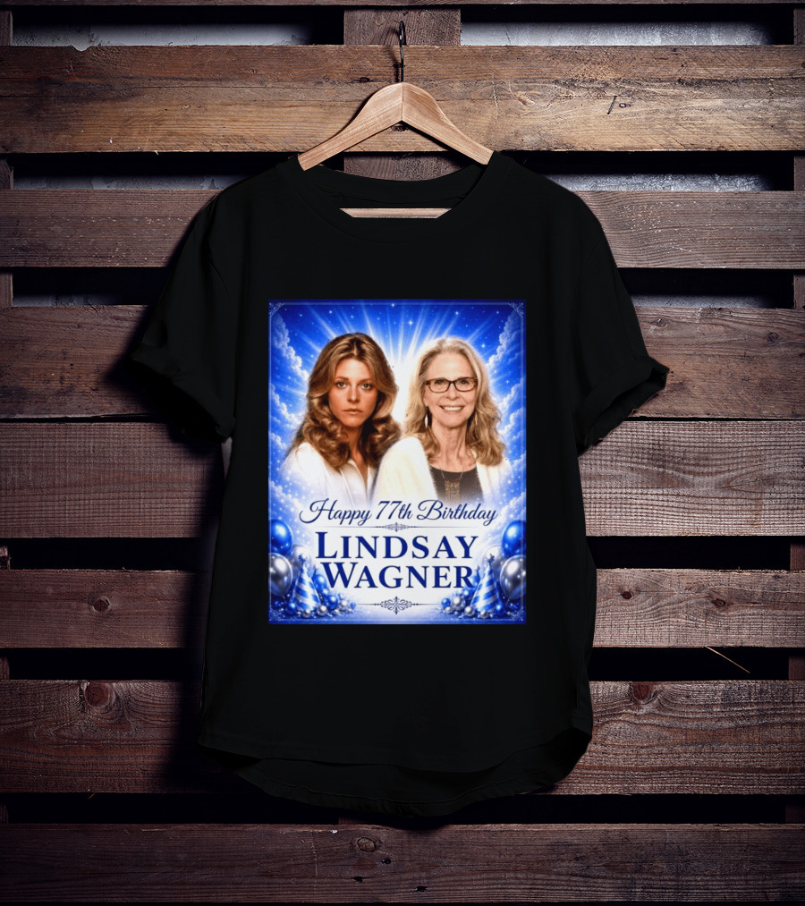 Happy 77th Birthday Celebration Lindsay Wagner Blue Party Balloons T-Shirt