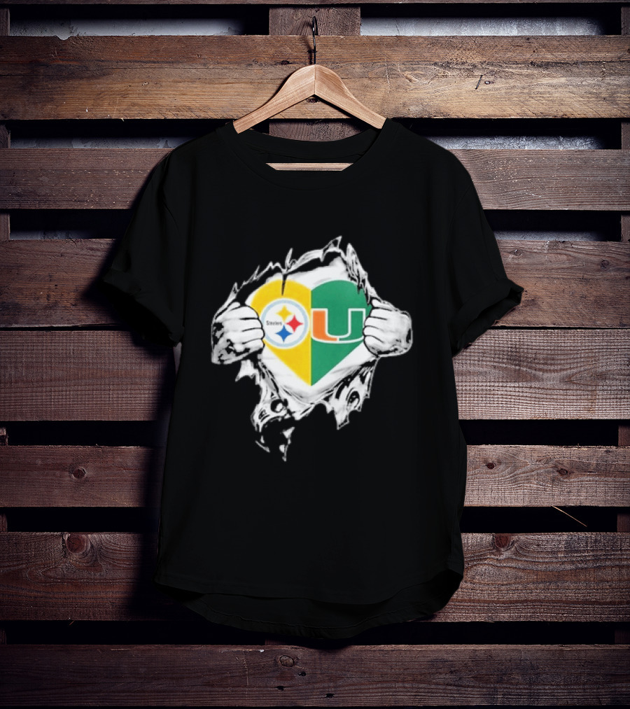 Steelers Miami Hurricanes Heart In My DNA Hands Football Fan Pride T-Shirt