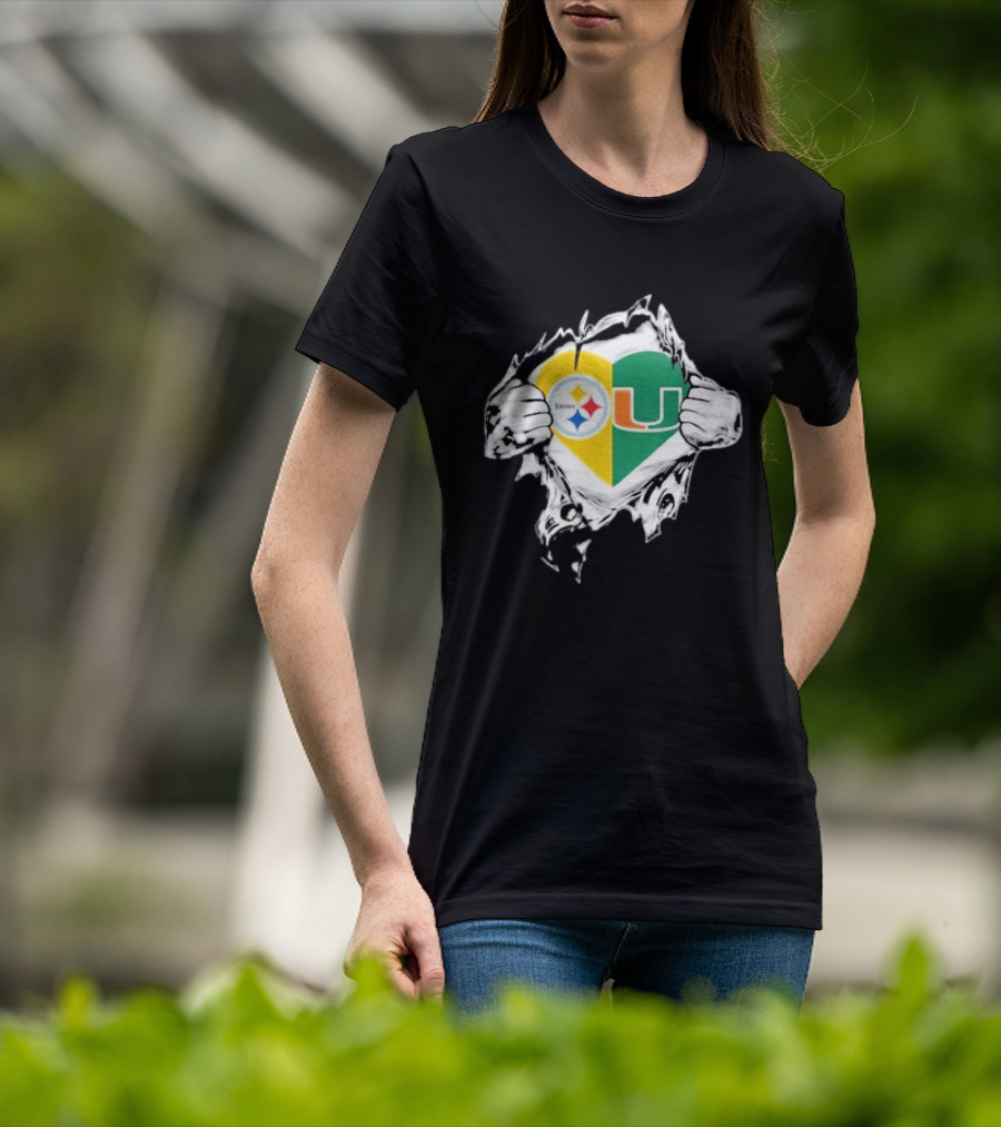 Steelers Miami Hurricanes Heart In My DNA Hands Football Fan Pride T-Shirt