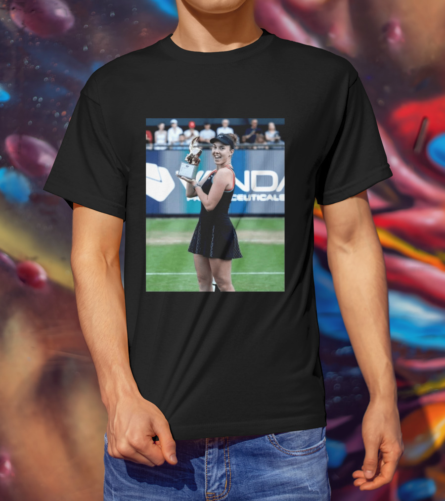 Linda Wins Tennis Title Holding Trophy On Grass Court T-Shirt