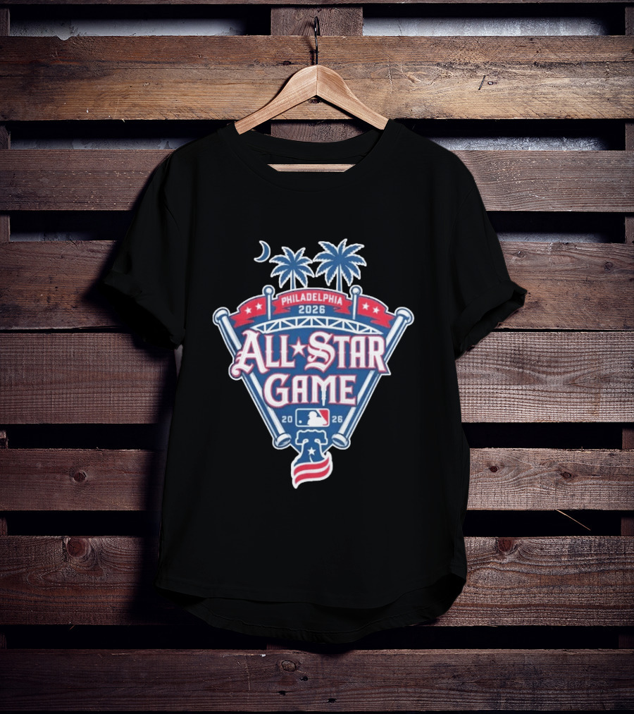 MLB All Star Game Philadelphia 2026 Palm Trees Baseball Bat Logo Night Skyline T-Shirt