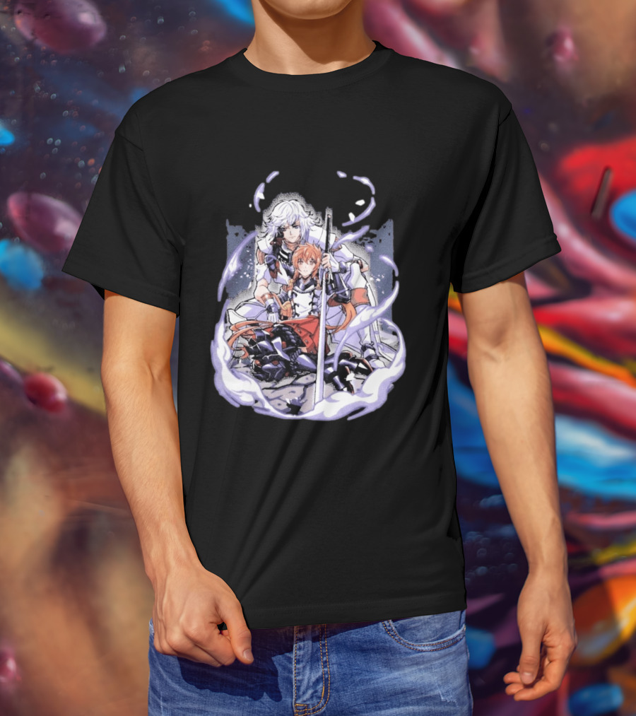 Tragic Couple Heart Anime Fantasy Duo With Sword And Armor T-Shirt