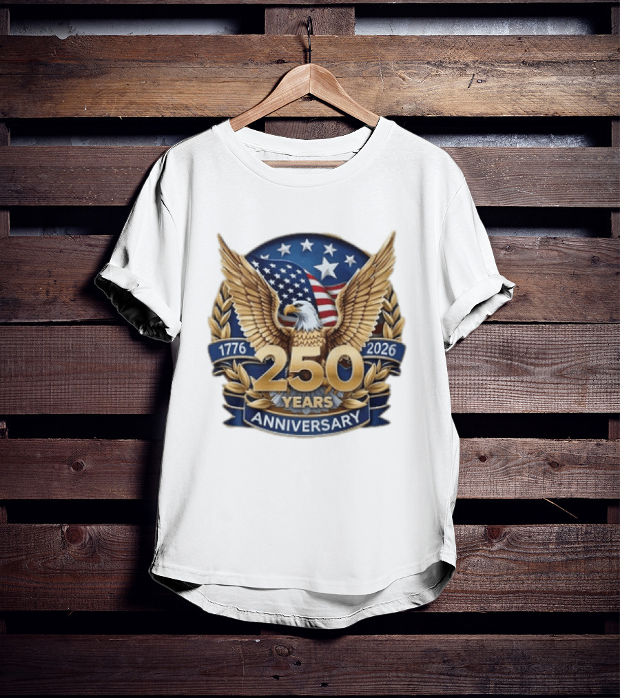 USA 1776 2026 250 Years Anniversary Emblem With Bald Eagle And American Flag T-Shirt