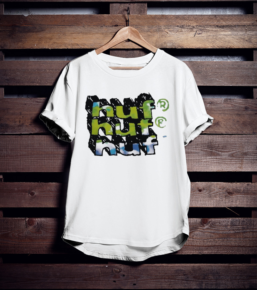 Huf Hand Stacked Triple Logo Green Blue Black T-Shirt