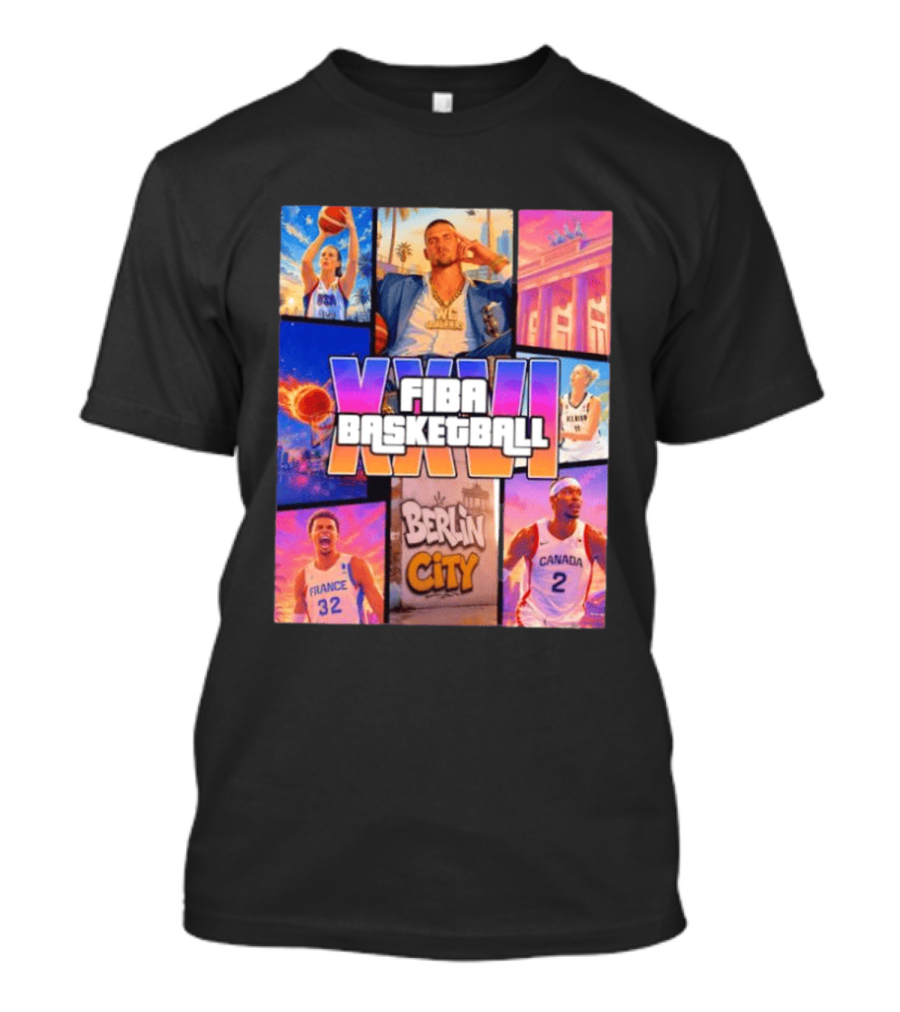 FIBA Basketball XXVII Berlin City Caitlin Clark USA Victor Wembanyama France Shai Gilgeous Alexander Canada T-Shirt