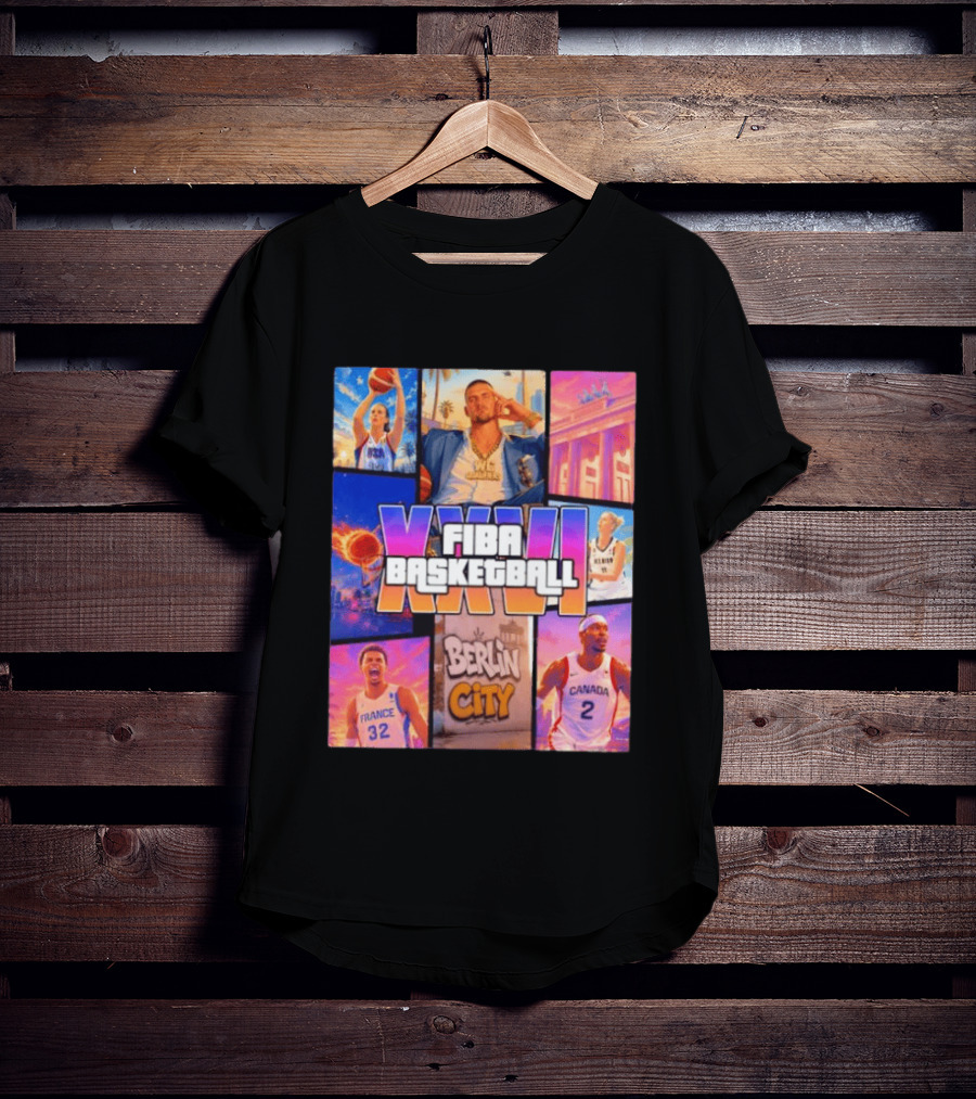 FIBA Basketball XXVII Berlin City Caitlin Clark USA Victor Wembanyama France Shai Gilgeous Alexander Canada T-Shirt