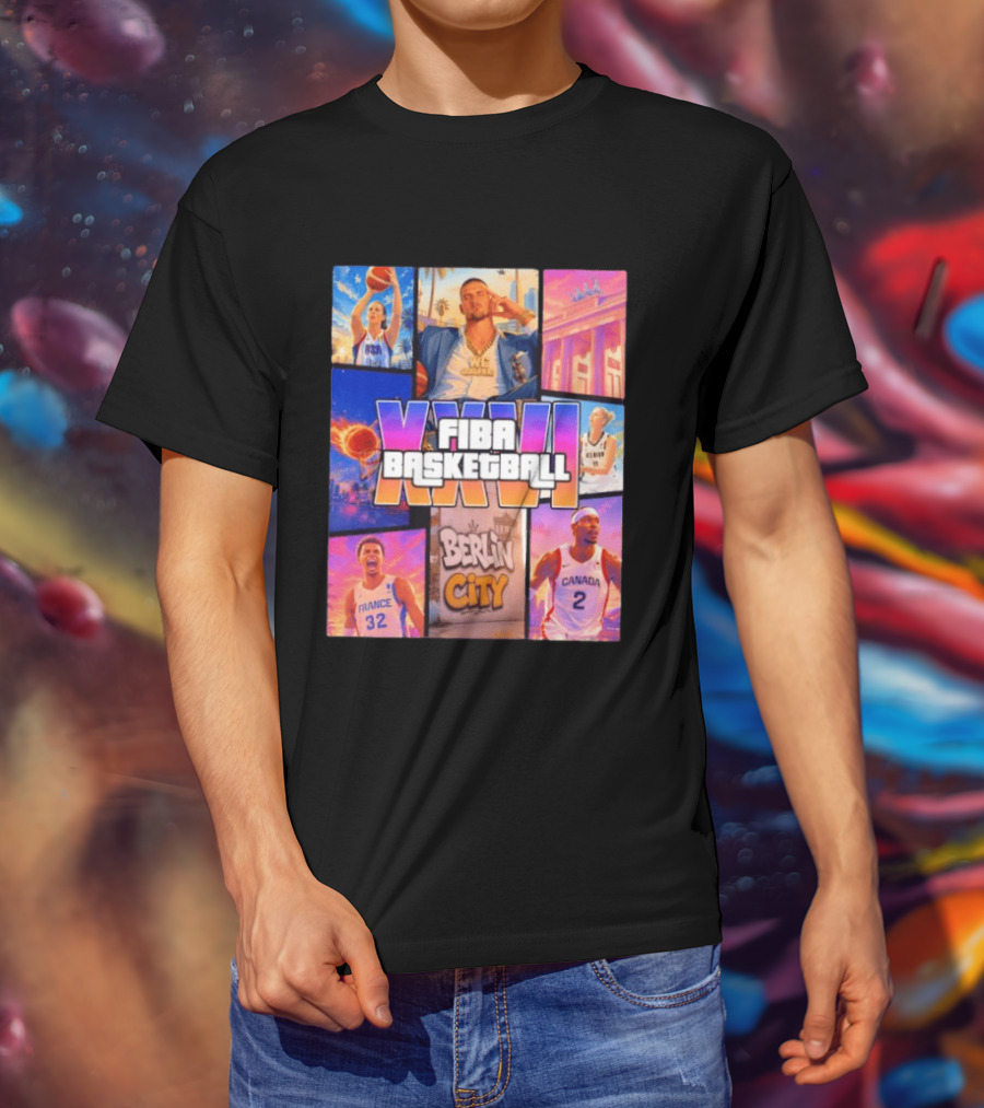 FIBA Basketball XXVII Berlin City Caitlin Clark USA Victor Wembanyama France Shai Gilgeous Alexander Canada T-Shirt