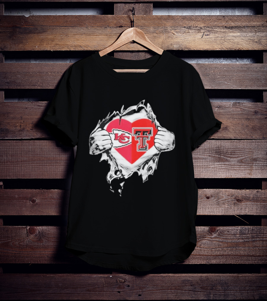 Chiefs Texas Tech Red Raiders Heart Emblem Torn Reveal T-Shirt