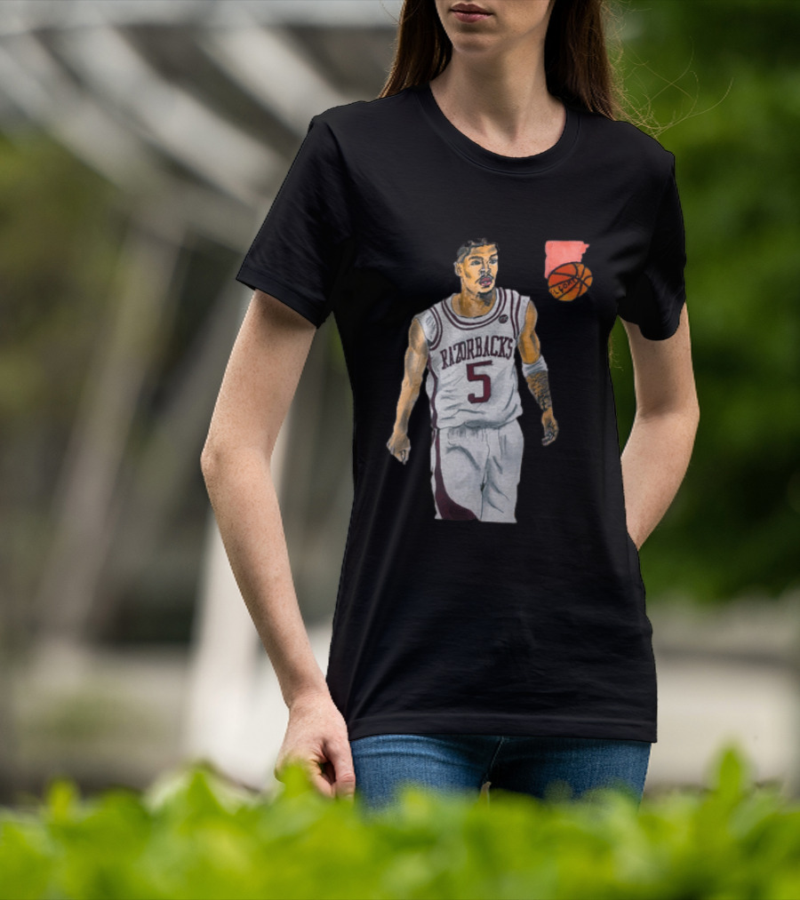 Razorbacks Number 5 Basketball Player Artwork Exclusively D To The A T-Shirt