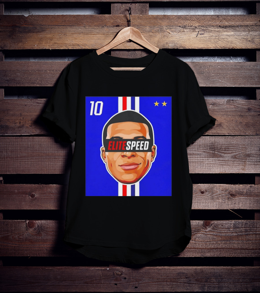10 Kylian Mbappe Elite Speed France Football Big Head Two Stars T-Shirt