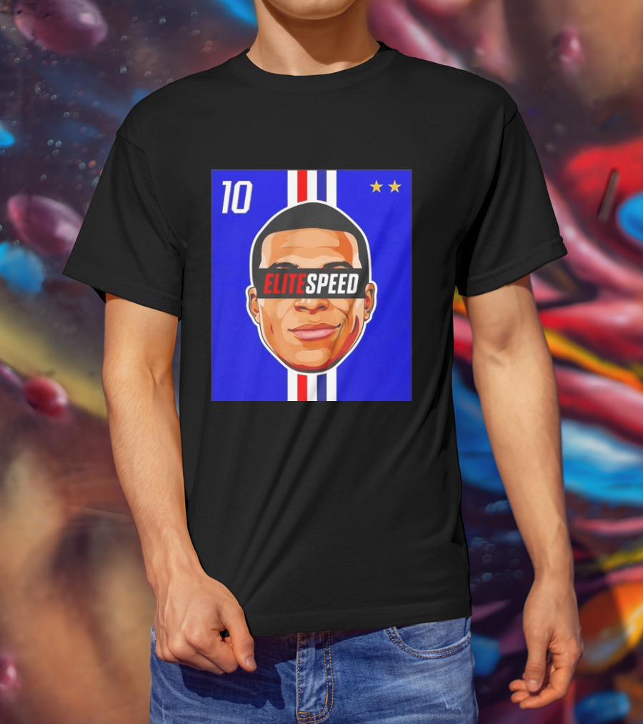 10 Kylian Mbappe Elite Speed France Football Big Head Two Stars T-Shirt