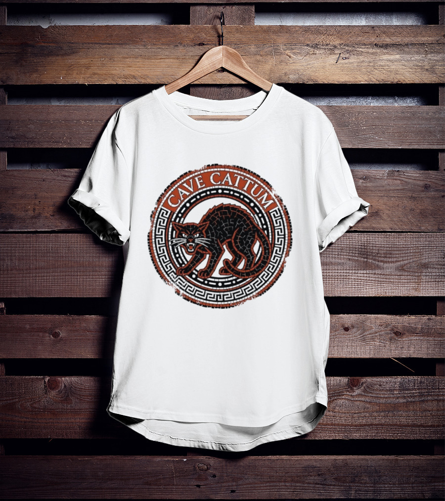 Cave Cattum Angry Cat Mosaic Roman Warning Sign T-Shirt