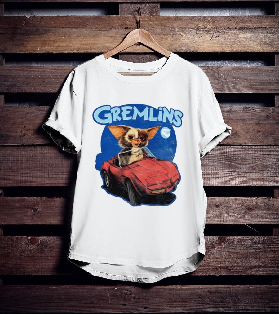 Gizmo Gremlins Driving Red Sports Car Retro Movie Fan T-Shirt