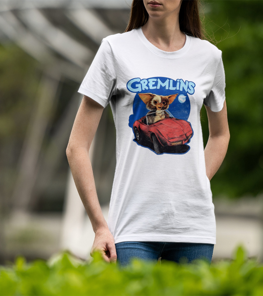 Gizmo Gremlins Driving Red Sports Car Retro Movie Fan T-Shirt