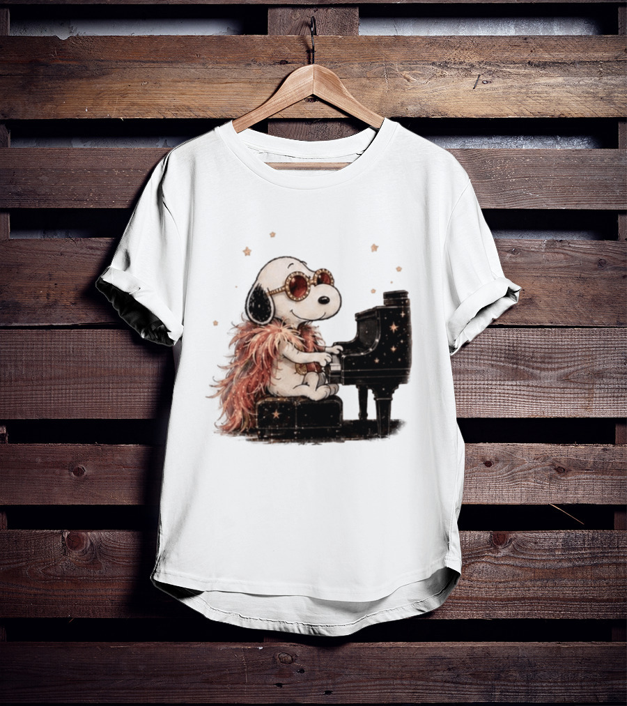 Snoopy Elton John Playing Piano Under Starry Nights T-Shirt