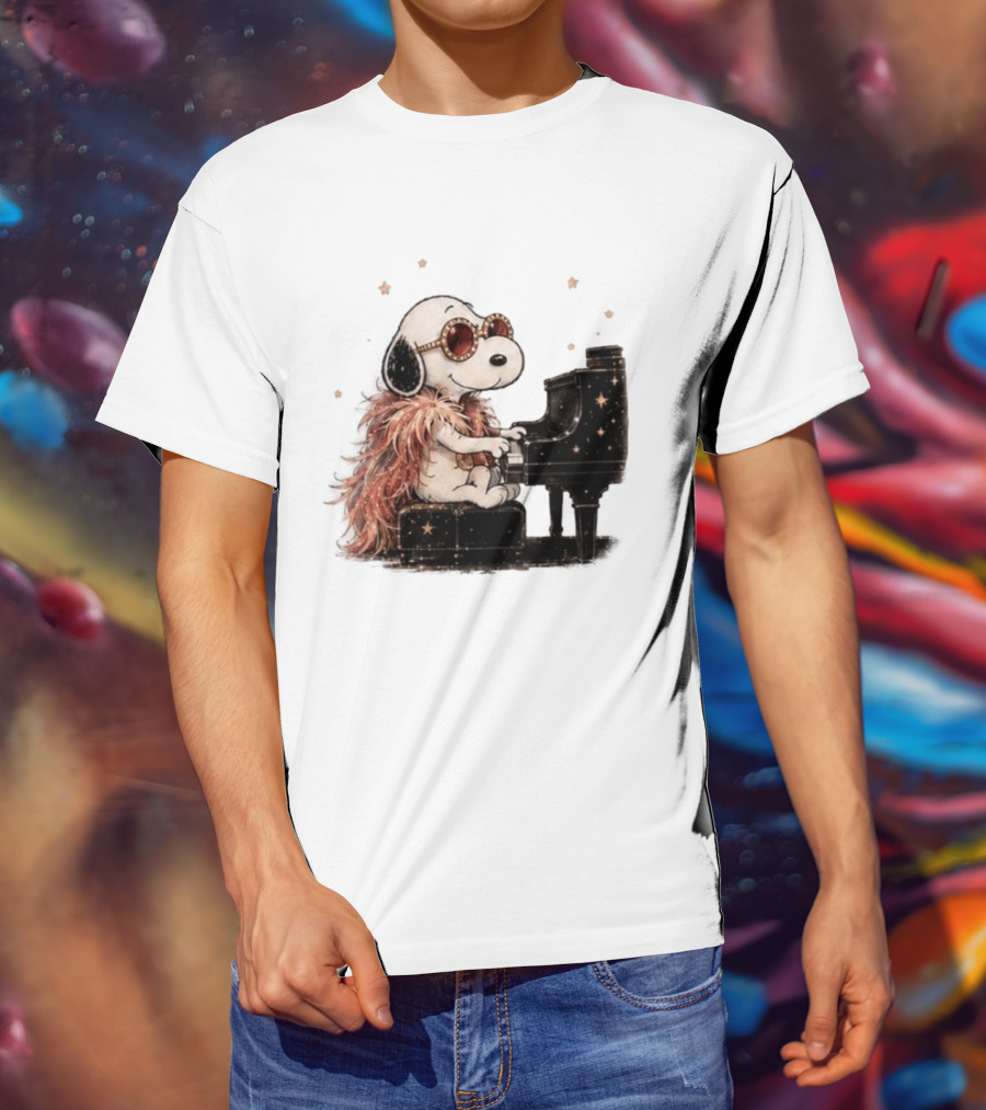 Snoopy Elton John Playing Piano Under Starry Nights T-Shirt