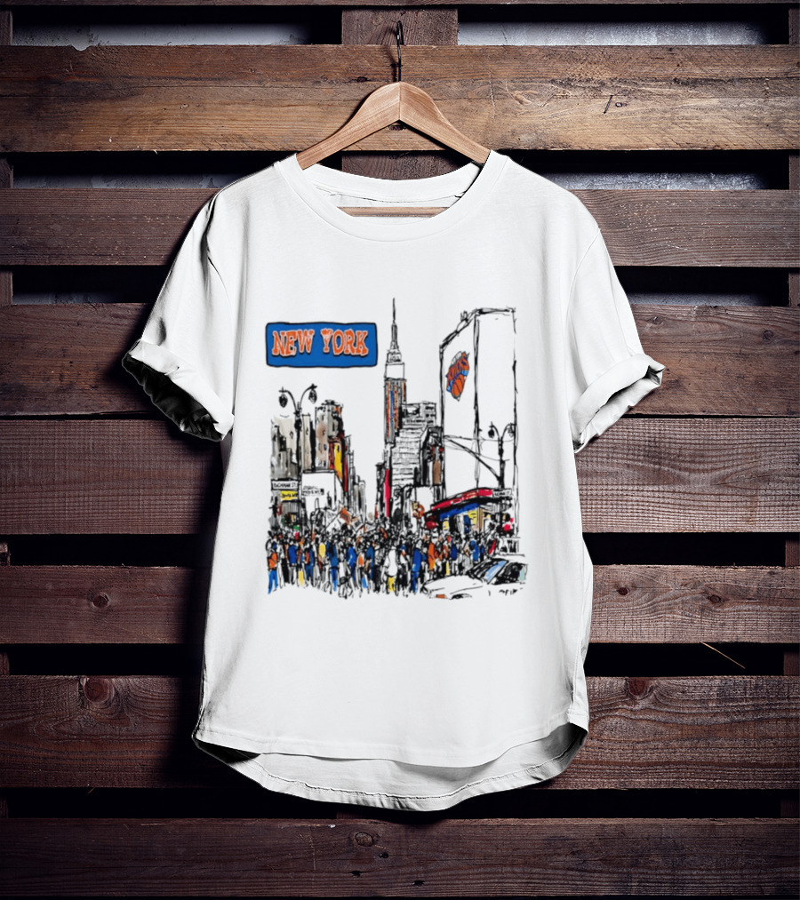 New York Knicks NBA City Skyline Street Scene Basketball Team T-Shirt