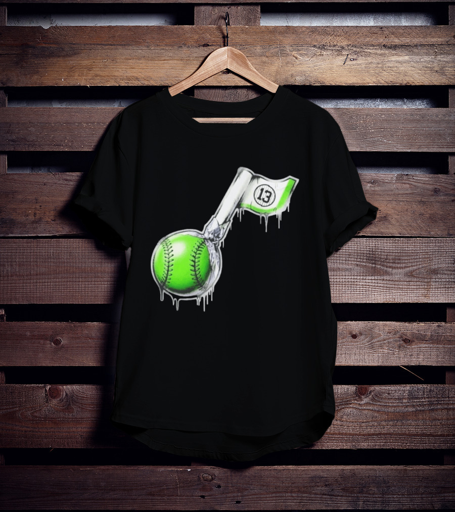 13 Baseball Lollipop Dripping Ice Cream Green Ball T-Shirt