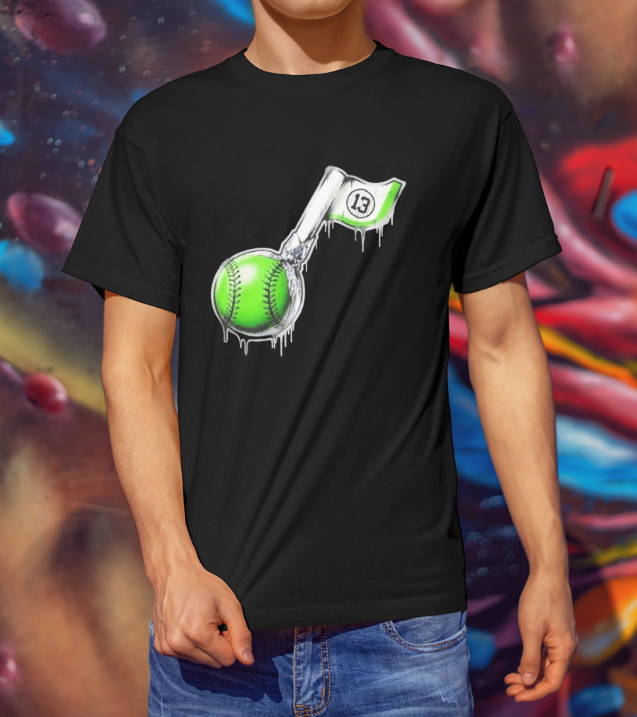 13 Baseball Lollipop Dripping Ice Cream Green Ball T-Shirt