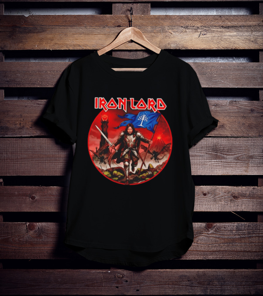 Lord Of The Rings Aragorn Iron Lord Middle Earth Battle With Flag And Sword T-Shirt